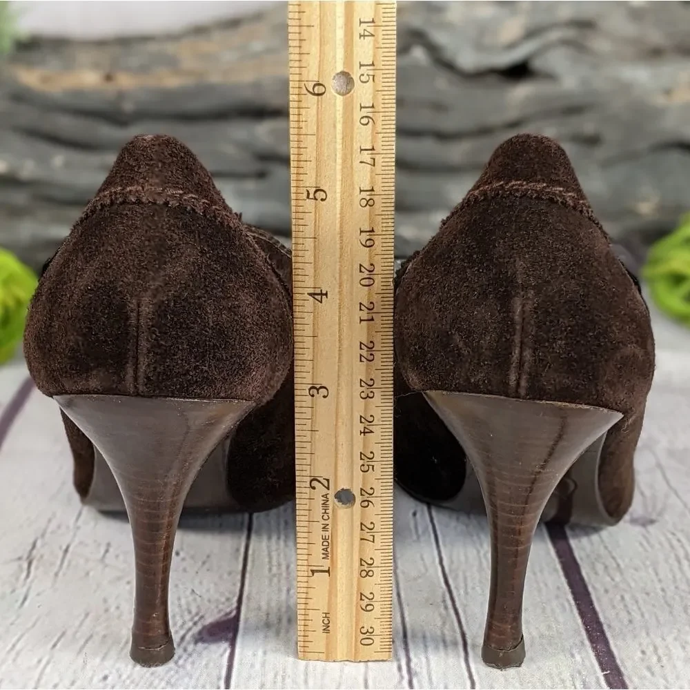 Delman Brown Suede Leather Fur Lined Heels
